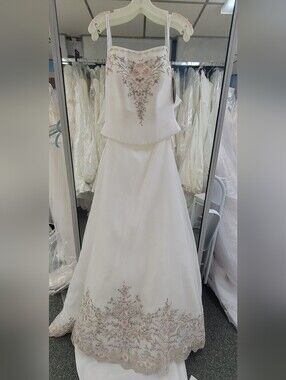Oleg Cassini White Wedding Dress with Blush & Gold Floral  Embroidery